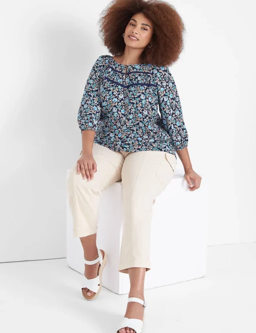 Shirts & Blouses^Lane Bryant Split-Neck Lace-Trim Blouse Blush Floral