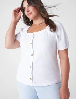 Knit Tops^Lane Bryant Square-Neck Button-Front Top White