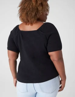 Knit Tops^Lane Bryant Square-Neck Button-Front Top Black