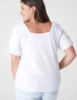 Knit Tops^Lane Bryant Square-Neck Button-Front Top White