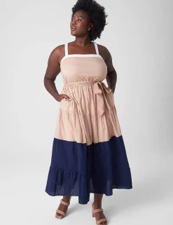 Work Versatile^Lane Bryant Square-Neck Colorblock Maxi Dress Blue & Tan