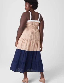 Work Versatile^Lane Bryant Square-Neck Colorblock Maxi Dress Blue & Tan