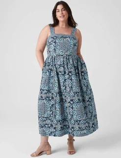 Maxi & Midi^Lane Bryant Square-Neck Quilted-Detail Midi Dress Batik Floral