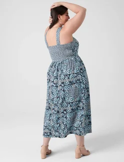 Maxi & Midi^Lane Bryant Square-Neck Quilted-Detail Midi Dress Batik Floral