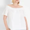 Shirts & Blouses^Lane Bryant Square-Neck Woven Eyelet & Knit Top White