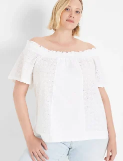 Shirts & Blouses^Lane Bryant Square-Neck Woven Eyelet & Knit Top White