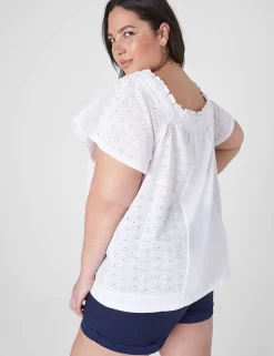 Shirts & Blouses^Lane Bryant Square-Neck Woven Eyelet & Knit Top White