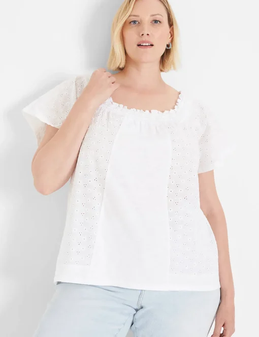 Shirts & Blouses^Lane Bryant Square-Neck Woven Eyelet & Knit Top White
