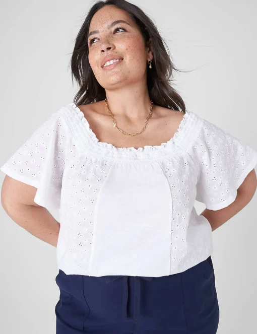 Shirts & Blouses^Lane Bryant Square-Neck Woven Eyelet & Knit Top White