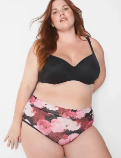 Brief Panties^Lane Bryant Stretch Lace High Leg Brief Panty Blooms Black