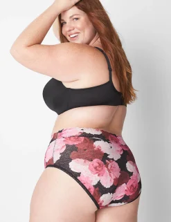 Brief Panties^Lane Bryant Stretch Lace High Leg Brief Panty Blooms Black
