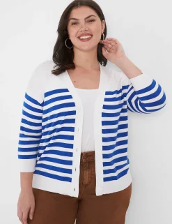 Cardigans^Lane Bryant Striped V-Neck Button-Front Cardigan Nautical Stripe