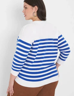 Cardigans^Lane Bryant Striped V-Neck Button-Front Cardigan Nautical Stripe