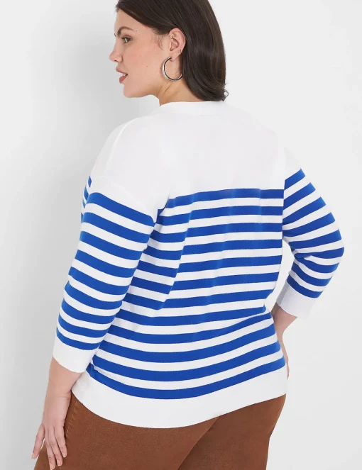 Cardigans^Lane Bryant Striped V-Neck Button-Front Cardigan Nautical Stripe