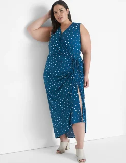 Date Night^Lane Bryant Surplice-Neck Ruched Maxi Dress Dot