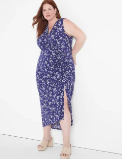 Sheath^Lane Bryant Surplice-Neck Ruched Maxi Dress Blue Floral