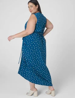 Date Night^Lane Bryant Surplice-Neck Ruched Maxi Dress Dot