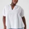 Knit Tops^Lane Bryant Swing Blouson-Sleeve Linen & Knit Top White