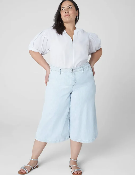 Knit Tops^Lane Bryant Swing Blouson-Sleeve Linen & Knit Top White