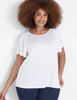 Knit Tops^Lane Bryant Swing Flutter-Sleeve Tee White