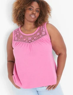 The Tee Shop^Lane Bryant Swing Lace-Yoke Tank Top Fiji Flower