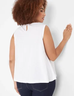 Knit Tops^Lane Bryant Swing Lace-Yoke Tank Top White