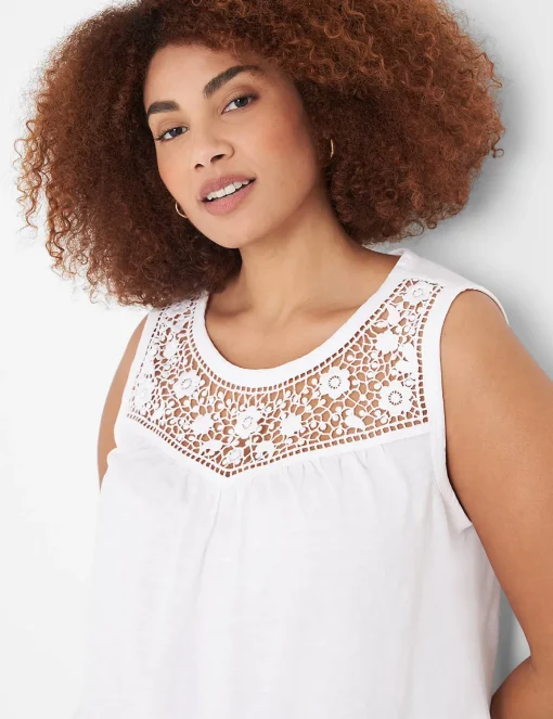 Knit Tops^Lane Bryant Swing Lace-Yoke Tank Top White
