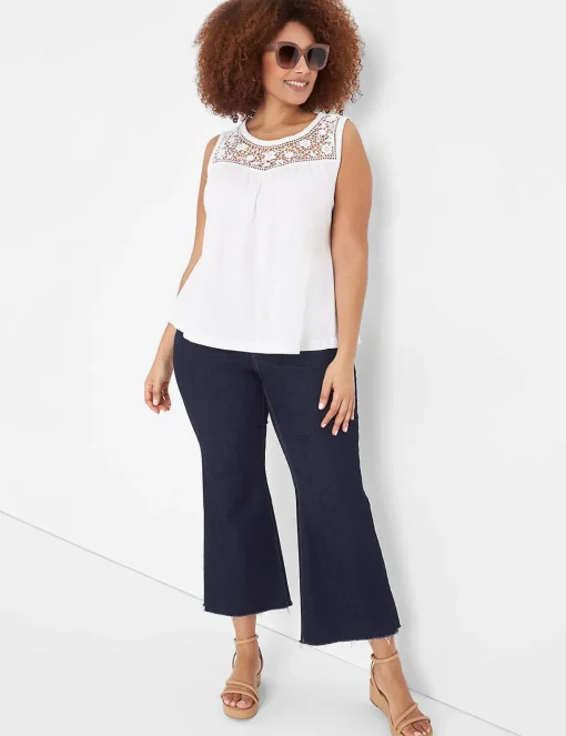 Knit Tops^Lane Bryant Swing Lace-Yoke Tank Top White