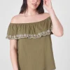 Knit Tops^Lane Bryant Swing Off-The-Shoulder Embroidered Top Olive