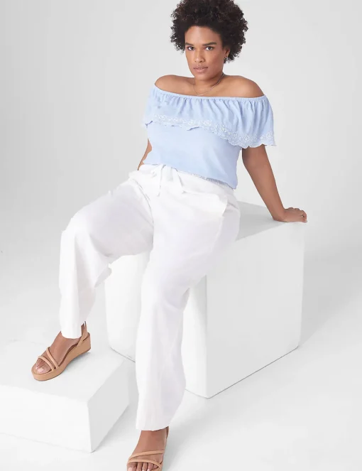 Knit Tops^Lane Bryant Swing Off-The-Shoulder Embroidered Top Brunnera Blue