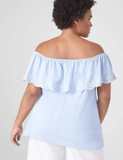 Knit Tops^Lane Bryant Swing Off-The-Shoulder Embroidered Top Brunnera Blue