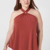 Knit Tops^Lane Bryant Swing O-Ring Halter Top Brandy