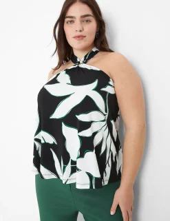 Knit Tops^Lane Bryant Swing O-Ring Halter Top Maluku Leaves