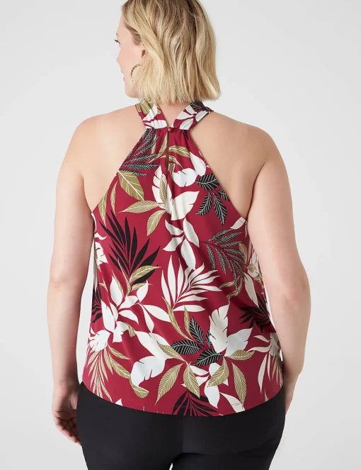 Knit Tops^Lane Bryant Swing O-Ring Halter Top Botanical Leaves