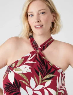 Knit Tops^Lane Bryant Swing O-Ring Halter Top Botanical Leaves