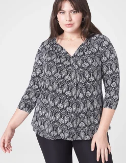 Knit Tops^Lane Bryant Swing Pleated V-Neck Top Fan Print