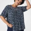 Knit Tops^Lane Bryant Swing Puff-Sleeve Crew-Neck Mesh Top Blue Bursting Floral