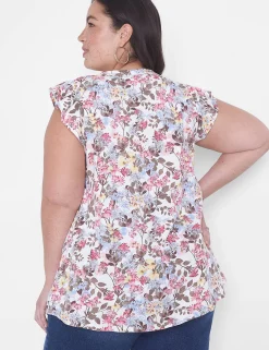 Knit Tops^Lane Bryant Swing Ruffle Lace Yoke Top Spring Bouquet