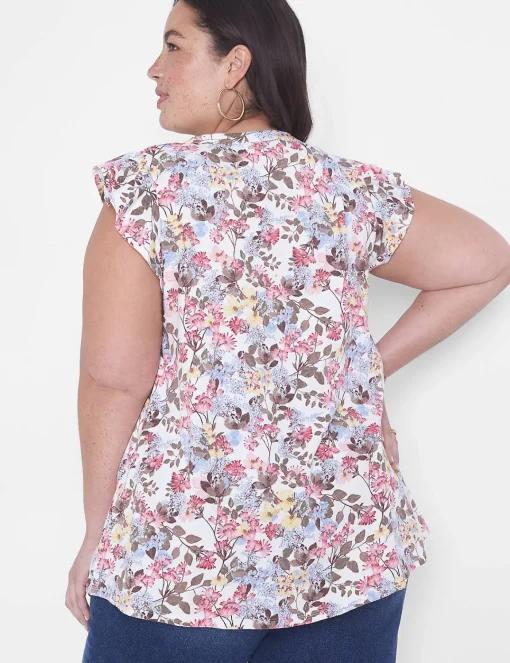 Knit Tops^Lane Bryant Swing Ruffle Lace Yoke Top Spring Bouquet