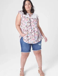 Knit Tops^Lane Bryant Swing Ruffle Lace Yoke Top Spring Bouquet