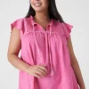 Knit Tops^Lane Bryant Swing Ruffle-Neck Smocked-Yoke Tee Fiji Flower