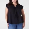 Knit Tops^Lane Bryant Swing Ruffle-Neck Smocked-Yoke Tee Black