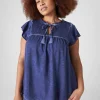 Knit Tops^Lane Bryant Swing Ruffle-Neck Smocked-Yoke Tee Maritime Blue