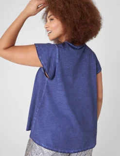 Knit Tops^Lane Bryant Swing Ruffle-Neck Smocked-Yoke Tee Maritime Blue