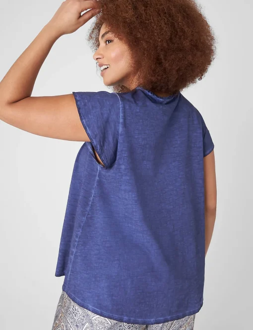 Knit Tops^Lane Bryant Swing Ruffle-Neck Smocked-Yoke Tee Maritime Blue