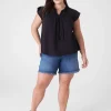 The Tee Shop^Lane Bryant Swing Ruffle-Neck Smocked-Yoke Tee Black