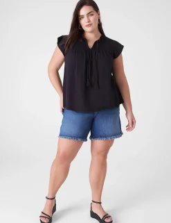 The Tee Shop^Lane Bryant Swing Ruffle-Neck Smocked-Yoke Tee Black