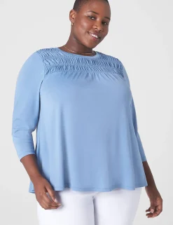 Knit Tops^Lane Bryant Swing Smocked Flowy Top Faded Denim