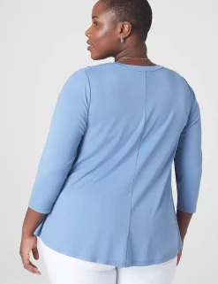 Knit Tops^Lane Bryant Swing Smocked Flowy Top Faded Denim