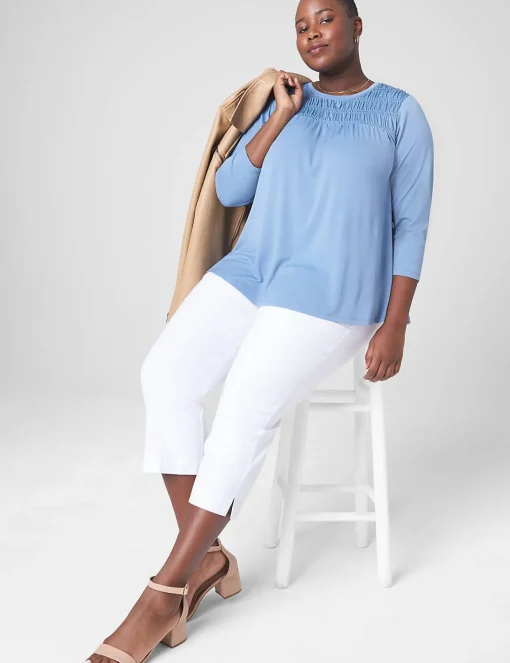 Knit Tops^Lane Bryant Swing Smocked Flowy Top Faded Denim